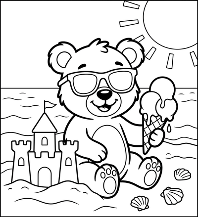 Happy Little Bear on the Beach