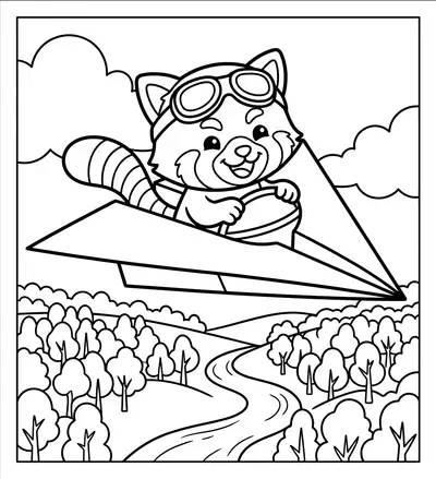 Red Panda Flying a Paper Airplane